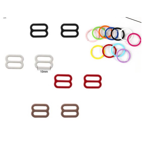 ARGOLA E REGULADOR PARA ALÇA DE SUTIÃ TOP E OUTROS 10MM KIT C/ 30,  50, 100 PERES