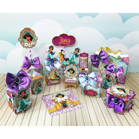 Kit Caixinhas Lembrancinha Personalizada Princesa Jasmine Aniversário Festa Infantil