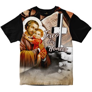 Camiseta Terço dos Homens São José Rainha do Brasil Preta em Oferta na Shopee