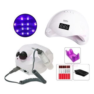 Kit Cabine Sun 5 Led Uv 48w unha + Motor Porquinho Lixadeira de Unhas Elétrica Profissional SHINE