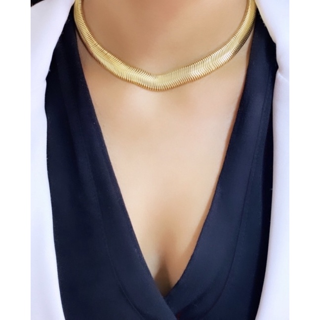 CHOKER COLAR MALHA GROSSA FEMININO FOLHEADO OURO 18k