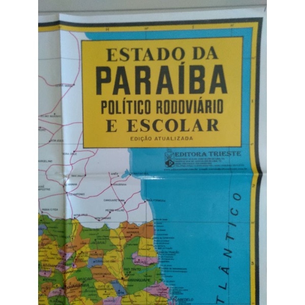 Mapa Gigante Estado da Paraiba.  político rodoviário escolar