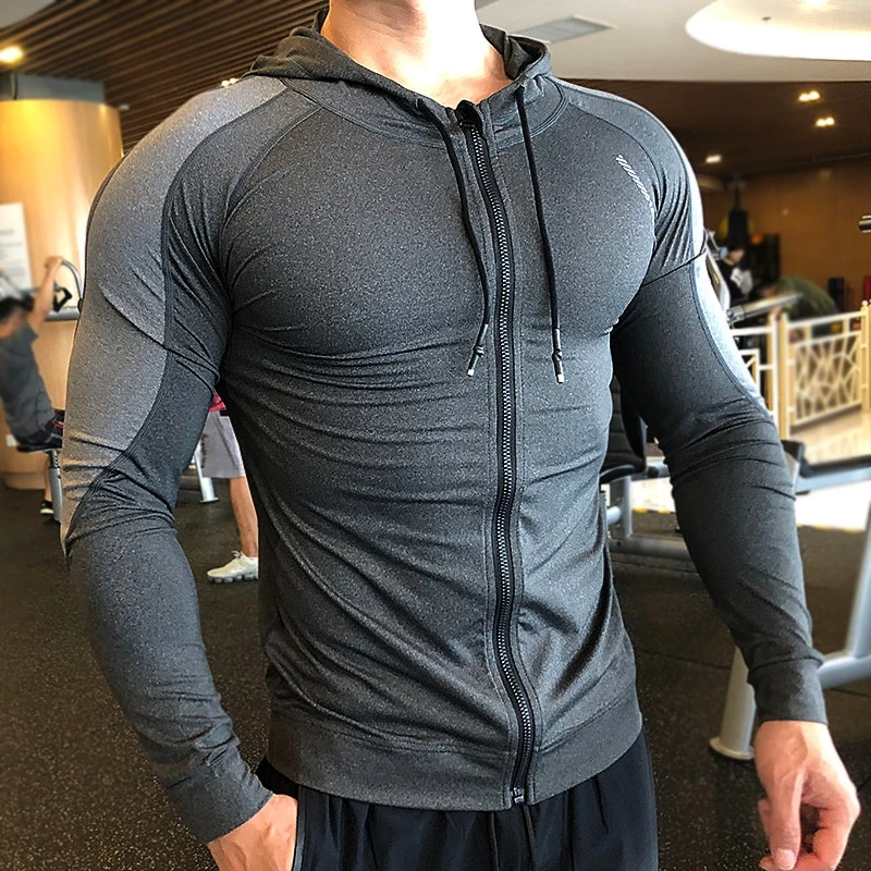 Homens Jaqueta Moletom Manga Comprida Camiseta Masculina Roupas Academia Esporte Corrida Treino Para De Musculação — imagem 1