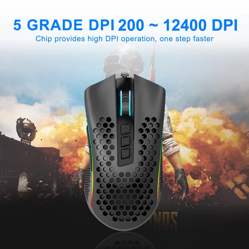 Mouse Redragon Storm M808 RGB, Pixart PWM 3327, 12400 DPI, 7 Botões Programáveis - M808-RGB