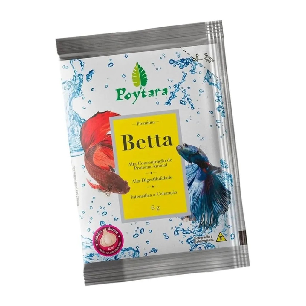 Ração Poytara Betta Sachê Premium 6g - Alimento Completo de Alta Qualidade que Intensifica a Cor para Peixe Betta