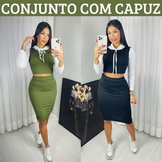 Conjunto Feminino Com Toca Blusa Manga Longa Saia Midi Conjunto Saia Biker Conjunto Deolane Roupas Femininas