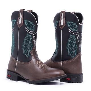 Texana Bico Redondo Masculina Bota Country Botina Couro Cano Alto Mateira Vaqueira Pecuaria Montaria