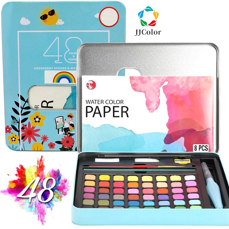 Kit tinta aquarela 36/48 cores com pincel e papel de pintura Pigmento portátil suprimentos de arte artigos de papelaria para crianças e adultos