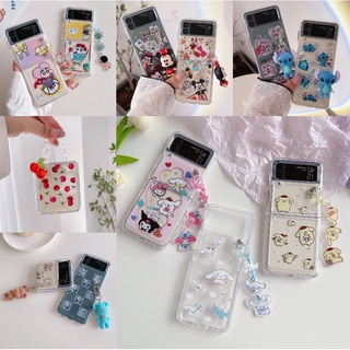 Para Samsung Galaxy Z Flip 4 5G Capa De Celular Dobrável À Prova De Choque Telefone Tela Dura PC Ponto Buzz Iluminado Mesmo Pingente Pulseira Colorida