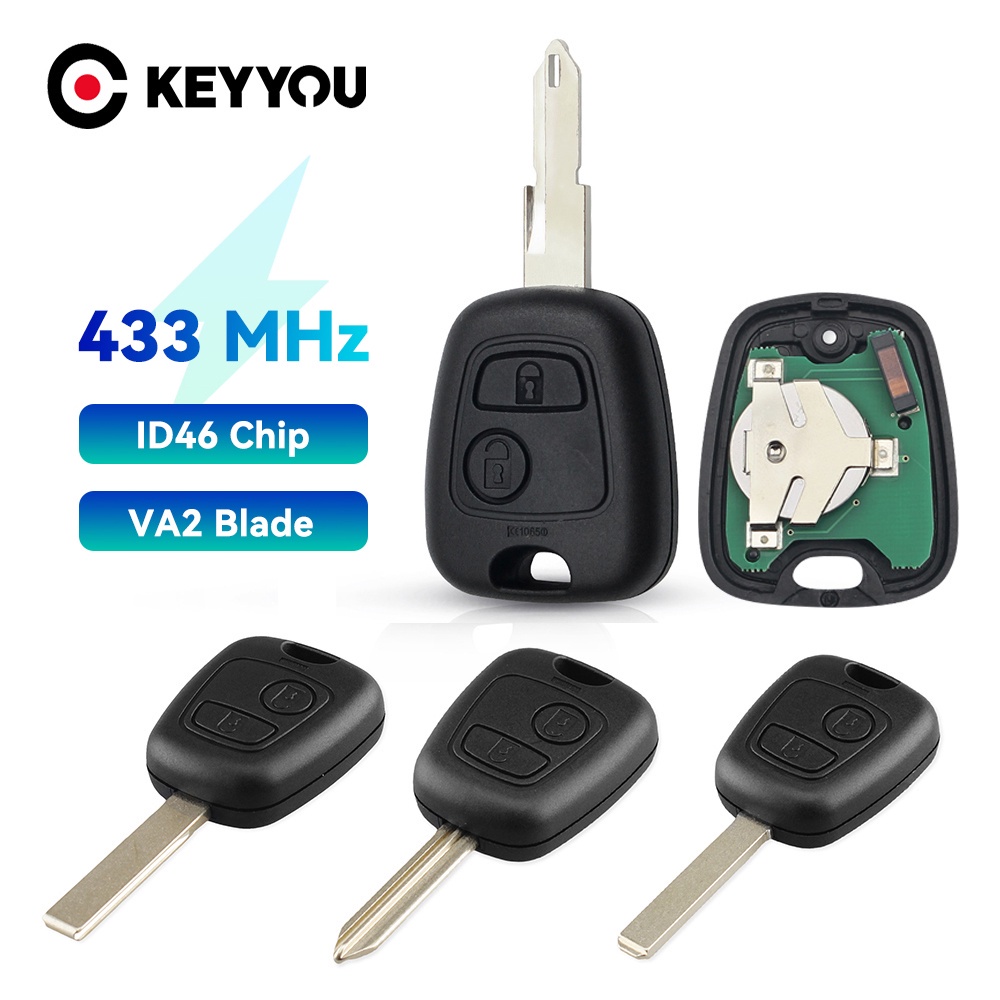 Chave Remota Do Carro 2 Botões 433mhz ID46 Para Peugeot 106 107 206 306 307 207 407 Associa Citroen C1 C2 C3 C4
