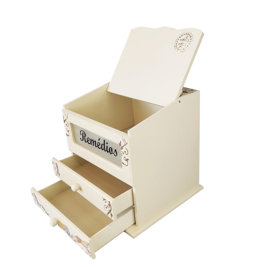 Caixa De Medicamentos Portátil Porta Remedios em MDF Decorado Farmacinha