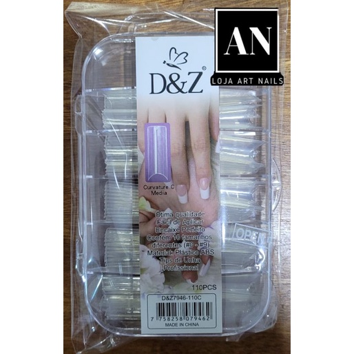 Tip curvatura C realista 110 unidades de Unhas Curvatura C realista Transparente ou leitosa tamanho médio D&Z