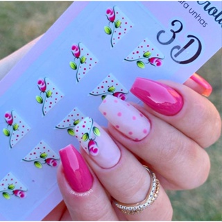 Adesivo 3D para Unhas-Francesinha Branca e rosa-3D 122 em Oferta na Shopee