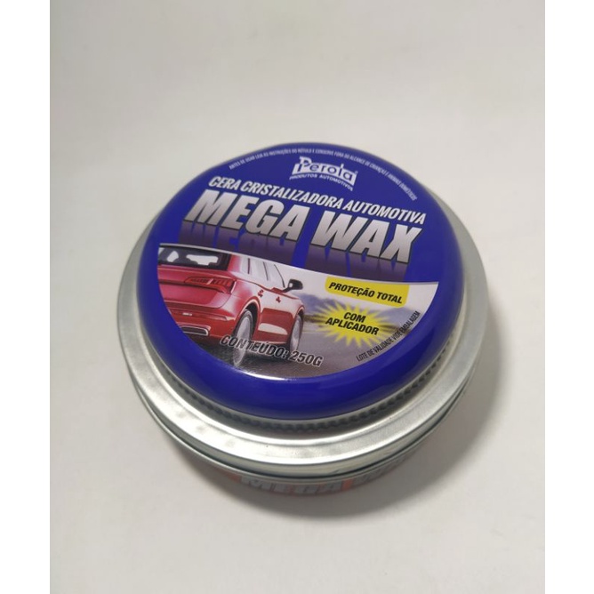 Cera cristalizador automotiva MEGA WAX Pérola 250g - Com aplicador - Proteção e brilho intenso