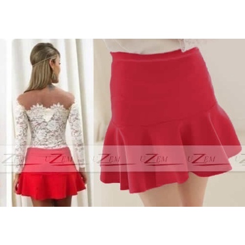 Saia Feminina Curta Rodada Saia Peplum De Babado Sino Verão