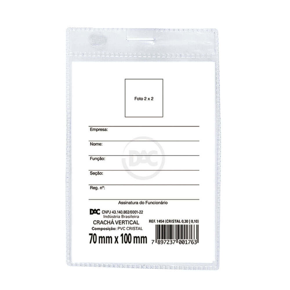 Kit Crachá Vertical Unidade Sem Presilha 70x100 mm (4 e 5 Unidades) - Dac Escritório | Protetor
