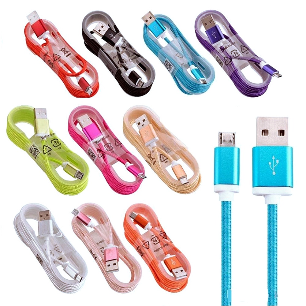 Cabo Carregador Usb Smartphone Tablet Android entrada V8 Nylon 1.3 metro