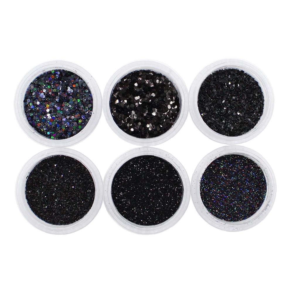 Torre Cascata Preto 06 Decoração De Unhas Glitter Unha Encapsulada Com Glitter Flocado Fino Medio Holografico