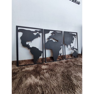 Painel 3 quadros Mundi Decorativo Para Parede Mdf + Fita 3M dupla face