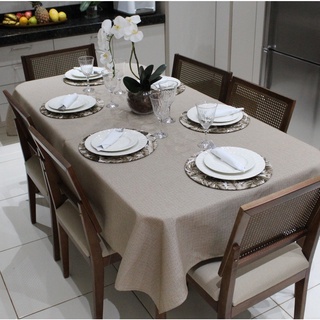 Toalha de Mesa Retangular 6 Lugares Linhão Estampado 2,20m X 1,40m Avelã Sala/Jantar