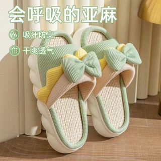 Chinelos de linho de sola grossa resistentes ao desgaste Mulheres Quatro Estações de Casa Interior Anti-Derrapante Suor...