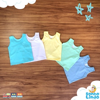 Regatinhas lisas kit 5 PEÇAS CORES CLARAS MASCULINO blusinhas infantil regata roupinha de bebê ( 5 Regatas lisas claras masculina)