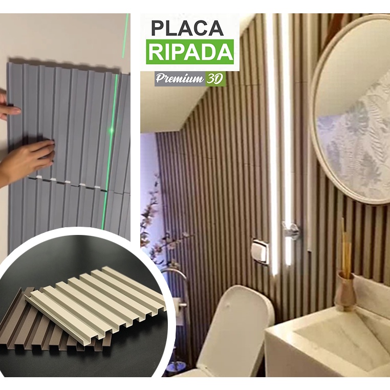 Placa Painel Ripado 30x30 - kit 22 peças (2m²) | 11 Cores | Anti-impacto | Autocolante