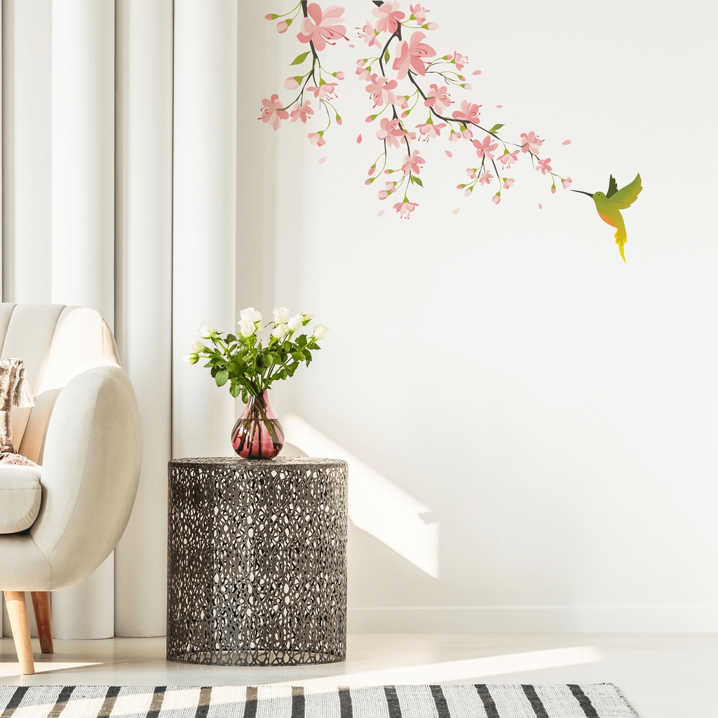 Adesivo Parede Beija Flor Sala Quarto Floral Opções Lado Esquerdo ou Direito — imagem 2 de 2