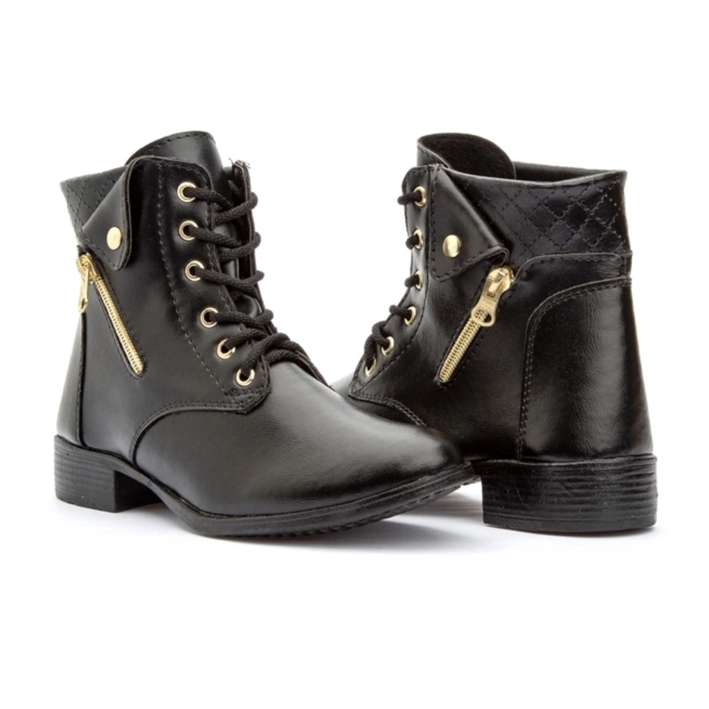 Botas Feminina Coturno Cano Baixo Couro Delicada | Shopee Brasil