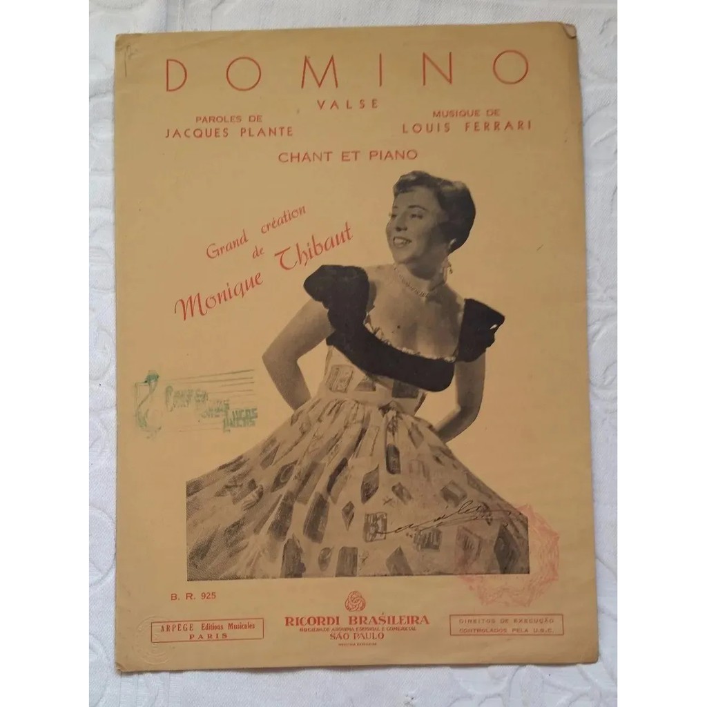 Partitura Antiga Para Piano Domino Por Jacques Plante e Louis Ferrari e Monique Thibaut