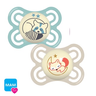 2 Chupetas MAM Perfect Night 0-6 M Brilha Escuro Dupla Bico Silicone Bebê Menino Kit Recem nascido