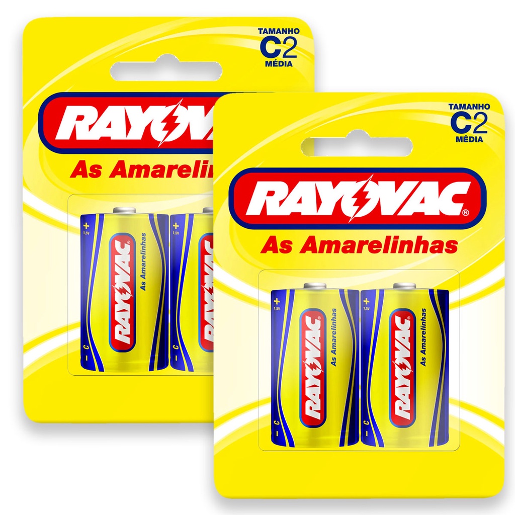 Pilha Zinco C Rayovac Bateria Carvão Média LR14 Amarelinha kit 4 unidades