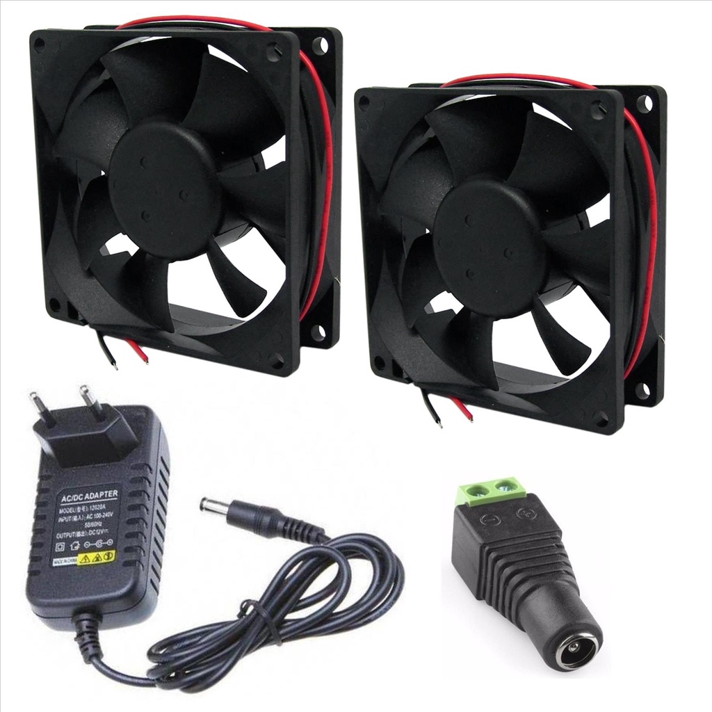 2X Micro Ventilador 80x80 12V Cooler Ventoinha 80x80x25 12v (2pç) C/fonte em Oferta na Shopee