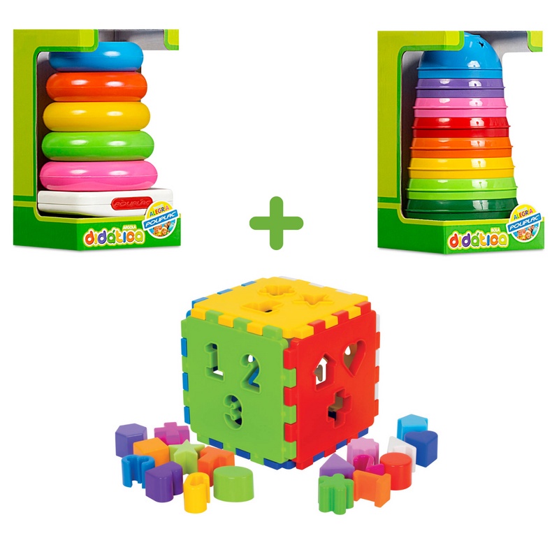 Merchandiser Michelangelo Biscuit Kit Com 3 Brinquedos Educativos Para Bebês de 1 ano: Argolas + Bola  Didática + Cubo | Shopee Brasil