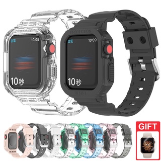 Pulseira De Silicone Com Caso Compatível Para Apple Watch Series 7/6/SE/5/4/3 Banda Cobertura Completa iWatch 45mm 41mm 44mm 42mm 40mm 38mm