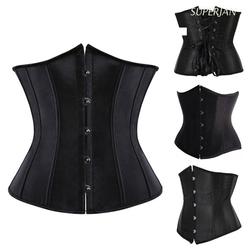 SUPJAN Women Underbust Corset Waist Cincher Belt Solid Color Boned Black Body Shaper Bustier