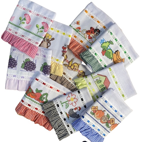 Pano de Prato com Faixa Ponto Cruz - 10 Unidades em Oferta na Shopee