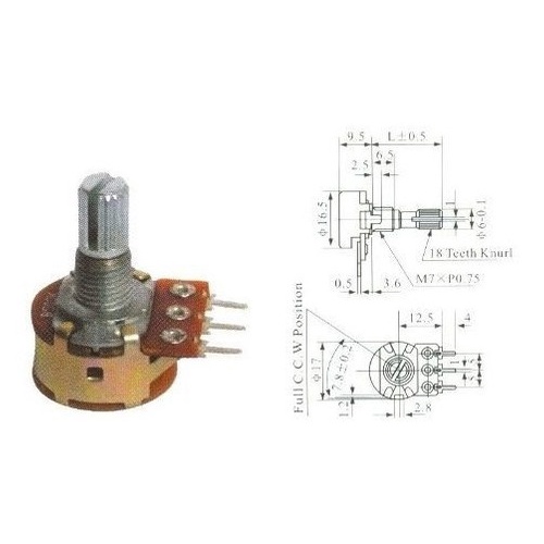 100 Peça - Potenciômetro Linear 500k L15 C/ Chave Mini Wh160