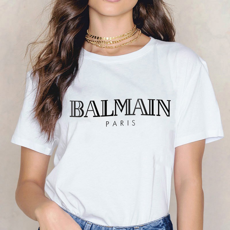 cream cascade Mitt vogue BALMAIN Camiseta Gráfica Feminina Florida perfume De Manga Curta  Branca femme harajuku | Shopee Brasil