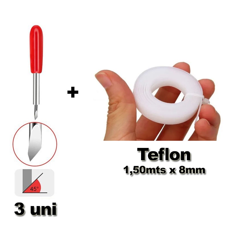 3 Pçs Lâmina Faca 45° - Vários Modelos para Plotter de Recorte + Teflon - Roland, Jaguar, Jinka, Mimaki