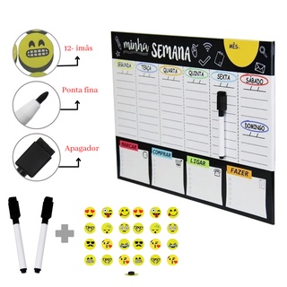 Lousa Planner Semanal Magnético Placa decorativa com caneta e imã de emoji