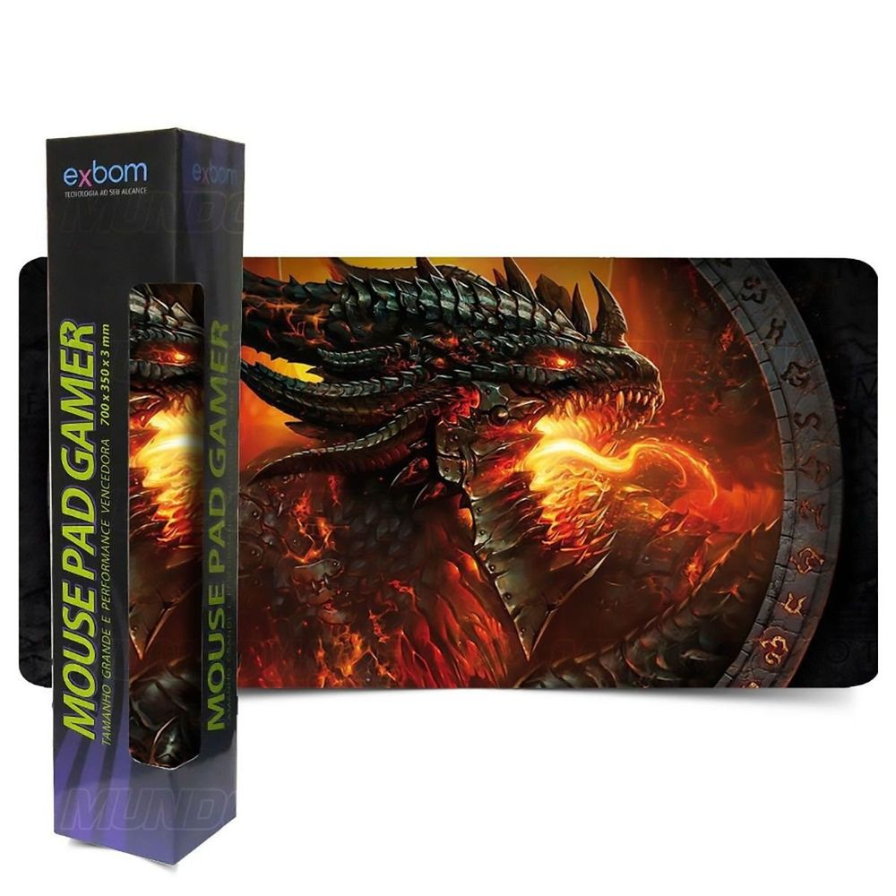 Mouse Pad Gamer Extra Grande Antiderrapante Dragão de Fogo 70 x 35cm