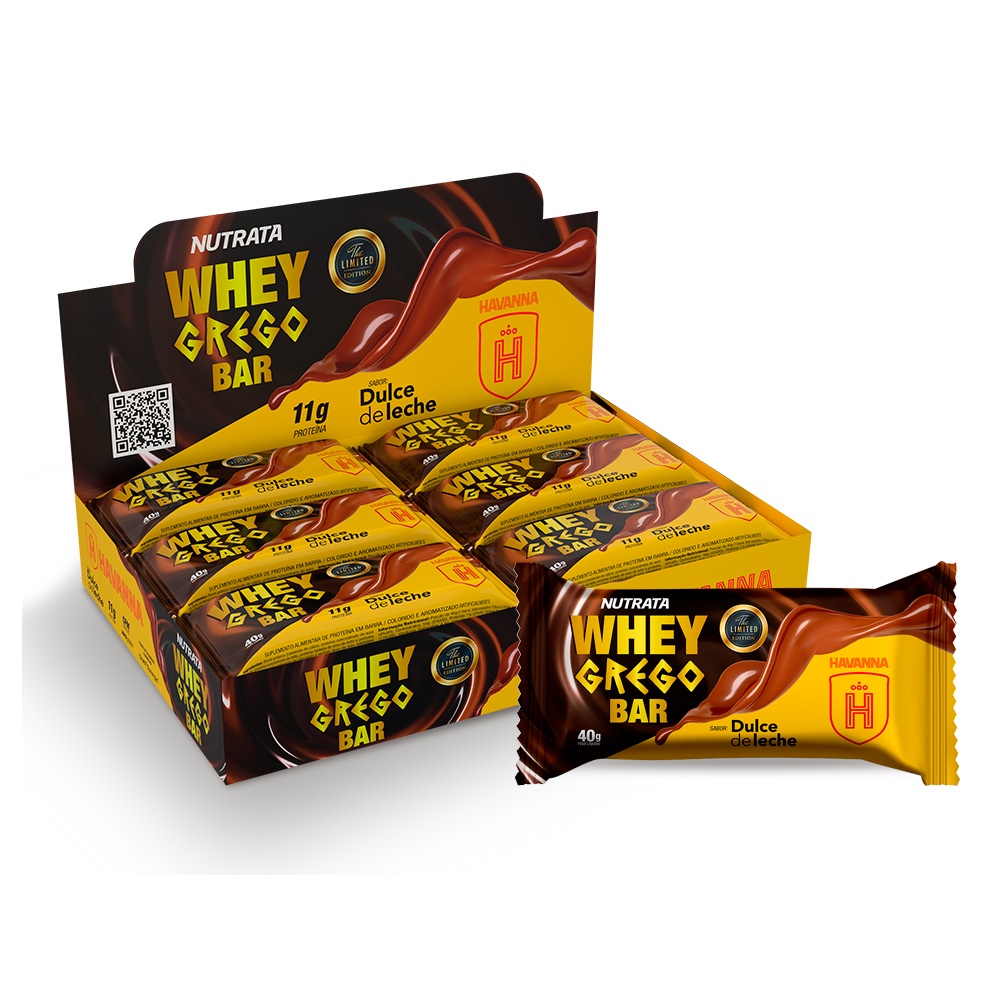 Whey Grego Bar - Doce de Leite Havanna - Display com 12 barras de 40g cada - Nutrata