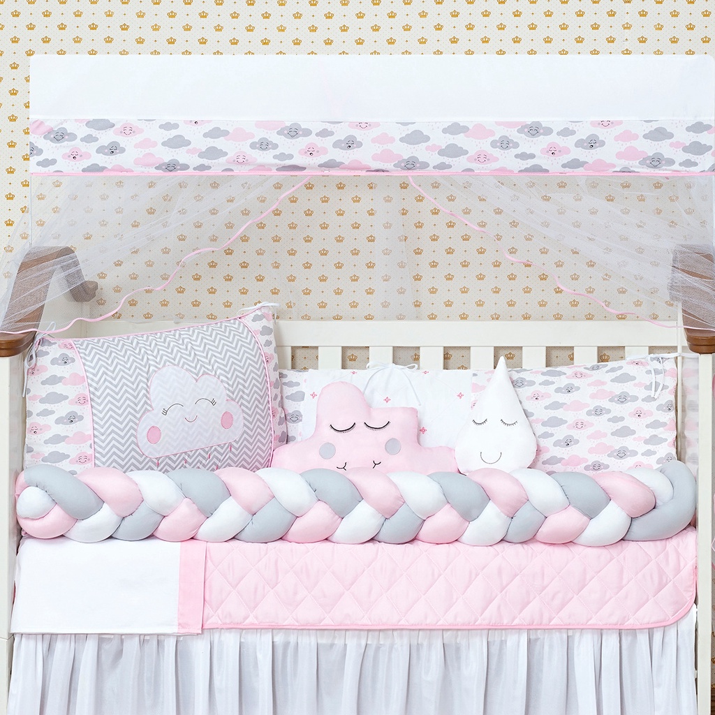 Jogo Para Mini Berço Trança Nuvem Menina Menino 10 Peças Com Mosquiteiro em Oferta na Shopee