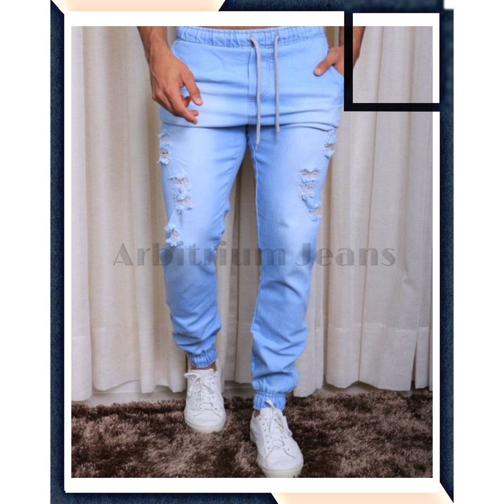 calça jogger jeans rasgada