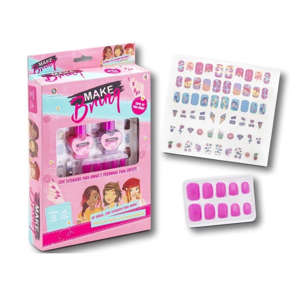 Maquiagem Infantil Kit Unhas Com Tatuagens Makebrinq Polibrinq Shopee