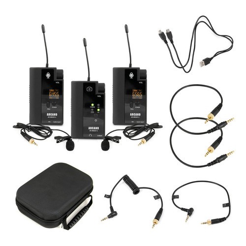 Microfone sem fio duplo Arcano AR-WBODY-2 lapela p/ câmeras e smartphones