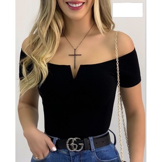 Body blusinha feminina ciganinha canelado ombro a ombro decote v com bojo