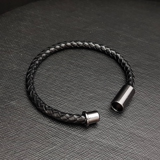 Pulseira De Couro Trançado  Masculina Fecho Magnético Mark