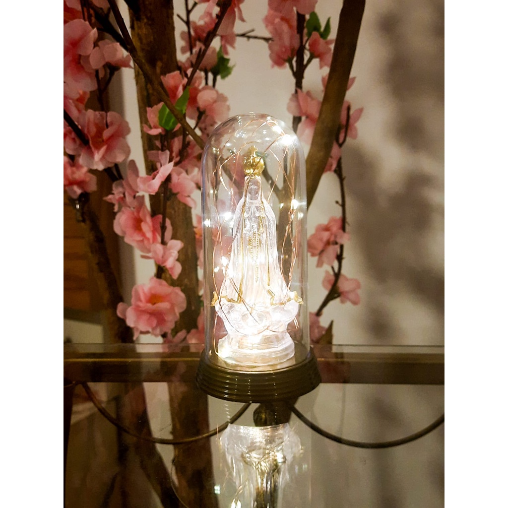 Luminária Imagem Nossa Senhora De Nazaré Mãe De Jesus Redoma e Luzes de LED Branco Quente. IGREJA
